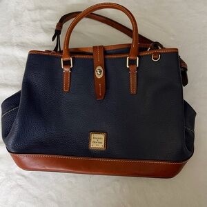 Dooney & Bourke Navy and Brown Pebbled Leather Tote Satchel